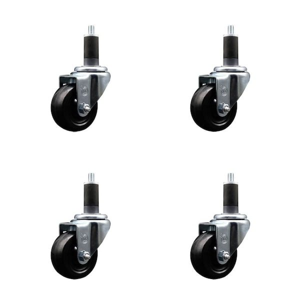 3'' Hard Rubber Wheel Swivel 1-1/4'' Expanding Stem Caster, 4PK